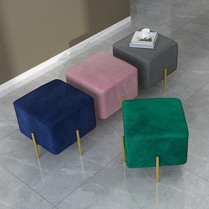 Wooden Twist Luxury Velvet Square Foot Stool Ottoman Pouf - Plush and Stylish Home Decor Accent