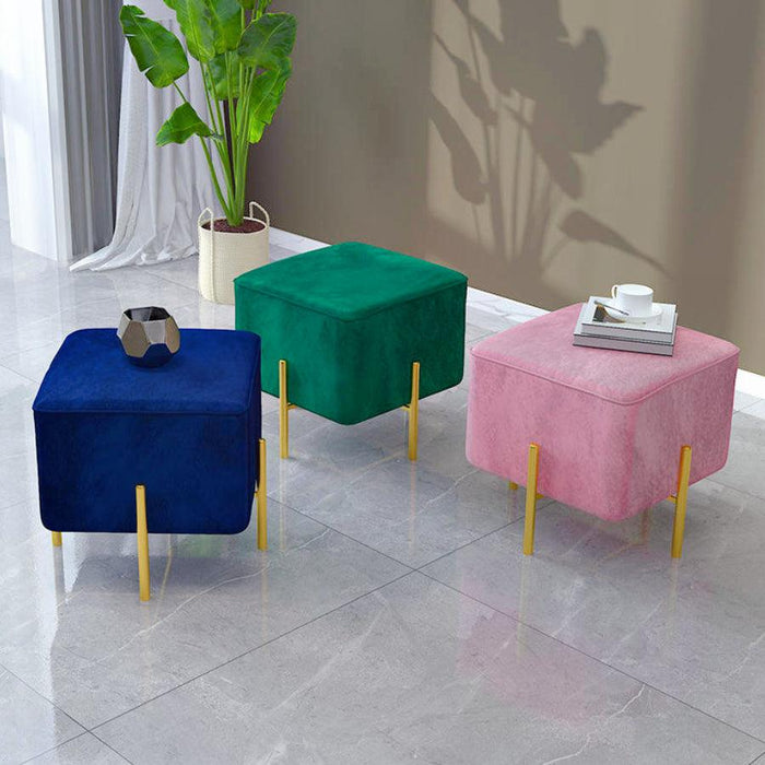 Wooden Twist Luxury Velvet Square Foot Stool Ottoman Pouf - Plush and Stylish Home Decor Accent - WoodenTwist