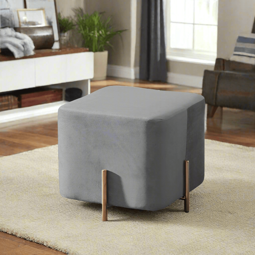 Wooden Twist Luxury Velvet Square Foot Stool Ottoman Pouf - Plush and Stylish Home Decor Accent