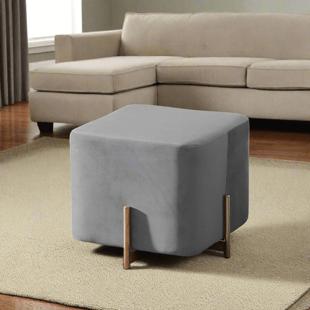 Wooden Twist Luxury Velvet Square Foot Stool Ottoman Pouf - Plush and Stylish Home Decor Accent