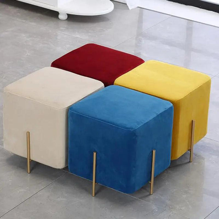 Wooden Twist Luxury Velvet Square Foot Stool Ottoman Pouf - Plush and Stylish Home Decor Accent