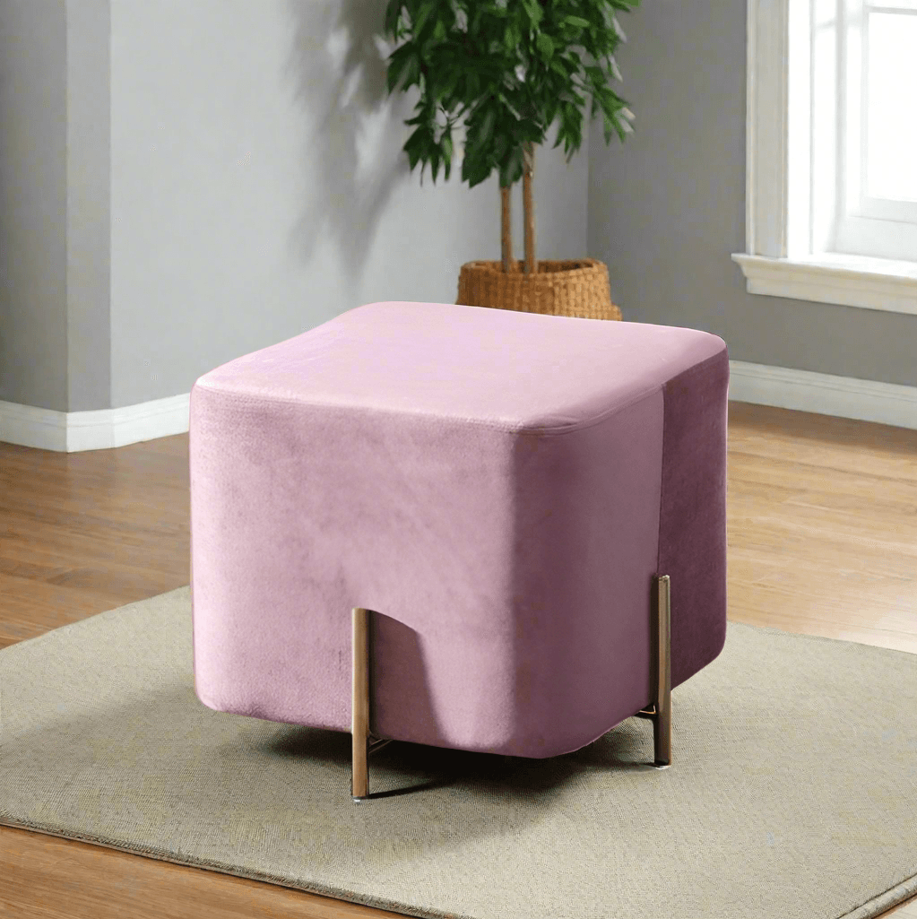 Wooden Twist Luxury Velvet Square Foot Stool Ottoman Pouf - Plush and Stylish Home Decor Accent