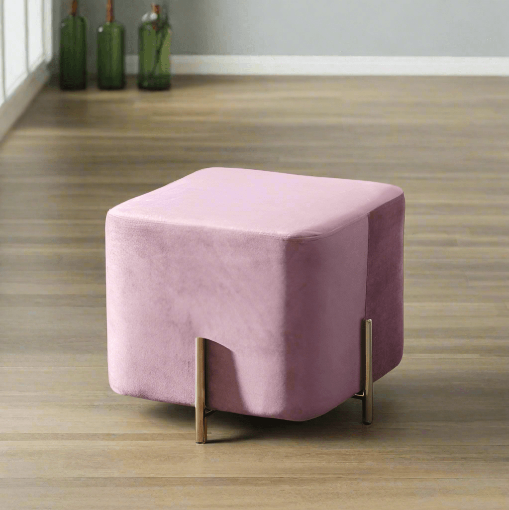 Wooden Twist Luxury Velvet Square Foot Stool Ottoman Pouf - Plush and Stylish Home Decor Accent