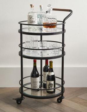 Iron Bar Cart with Glass Shelves