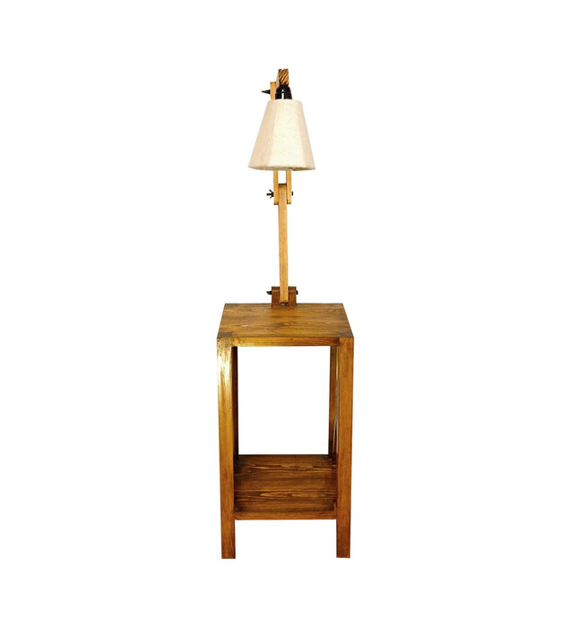 Maurice Wooden Floor Lamp with Brown Base and Jute Fabric Lampshade - WoodenTwist