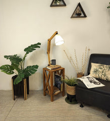 Maurice Wooden Floor Lamp with Brown Base and Jute Fabric Lampshade - WoodenTwist