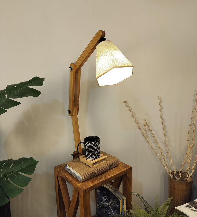 Maurice Wooden Floor Lamp with Brown Base and Jute Fabric Lampshade - WoodenTwist