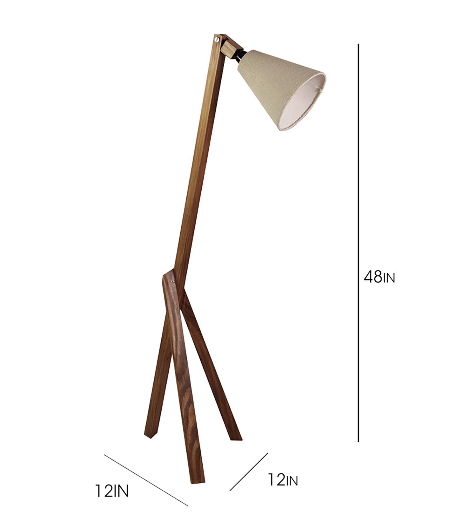 Melman Wooden Floor Lamp with Brown Base and Beige Fabric Lampshade - WoodenTwist