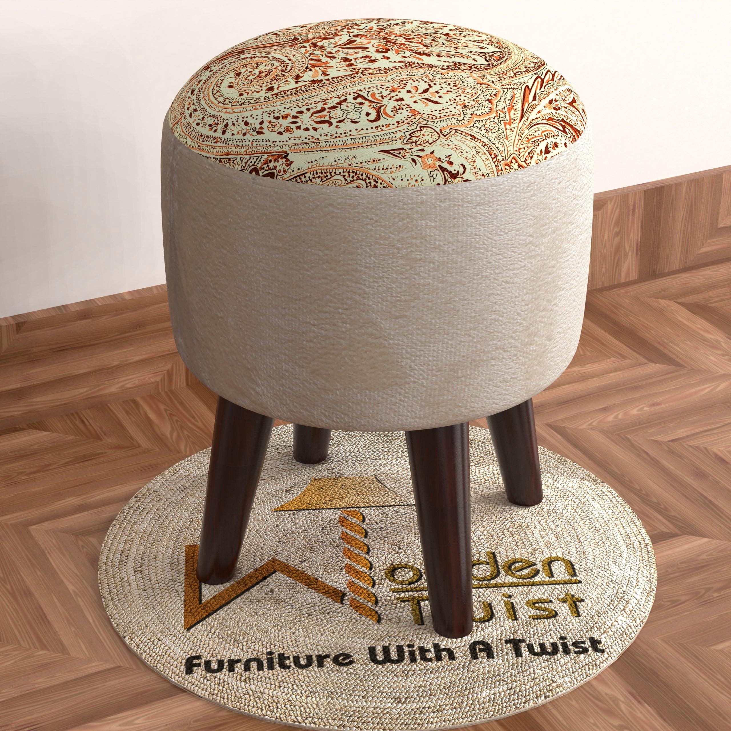 Wooden Twist Elite Puffy Ottoman Stool For Living Room ( Brown & Cream ) - WoodenTwist