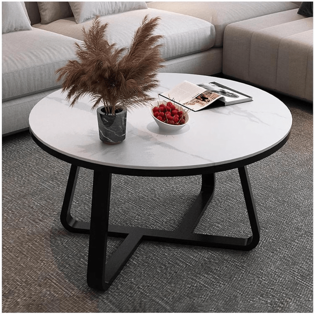 Wooden Twist Robust Stylish Metal Base Marble Finish Laminated Top Coffee Table (Black & White) - WoodenTwist