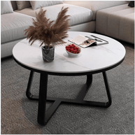 Wooden Twist Robust Stylish Metal Base Marble Finish Laminated Top Coffee Table (Black & White) - WoodenTwist