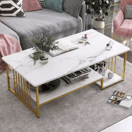 Wooden Twist Eclavon Stylish Zigzag Design Rectangular Coffee Table with Marble-Like Finish - WoodenTwist