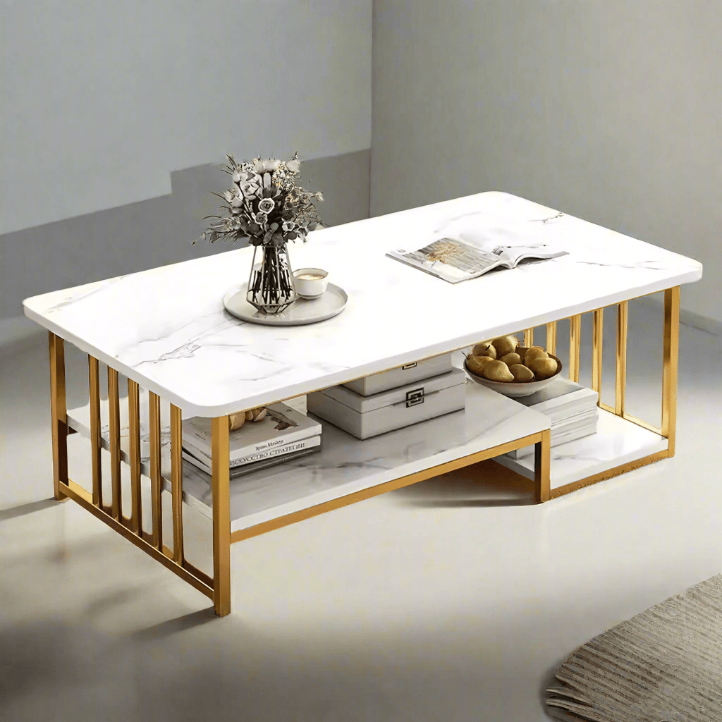 Wooden Twist Eclavon Stylish Zigzag Design Rectangular Coffee Table with Marble-Like Finish - WoodenTwist
