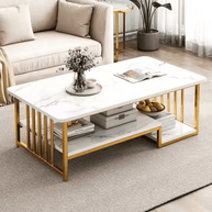 Wooden Twist Eclavon Stylish Zigzag Design Rectangular Coffee Table with Marble-Like Finish - WoodenTwist