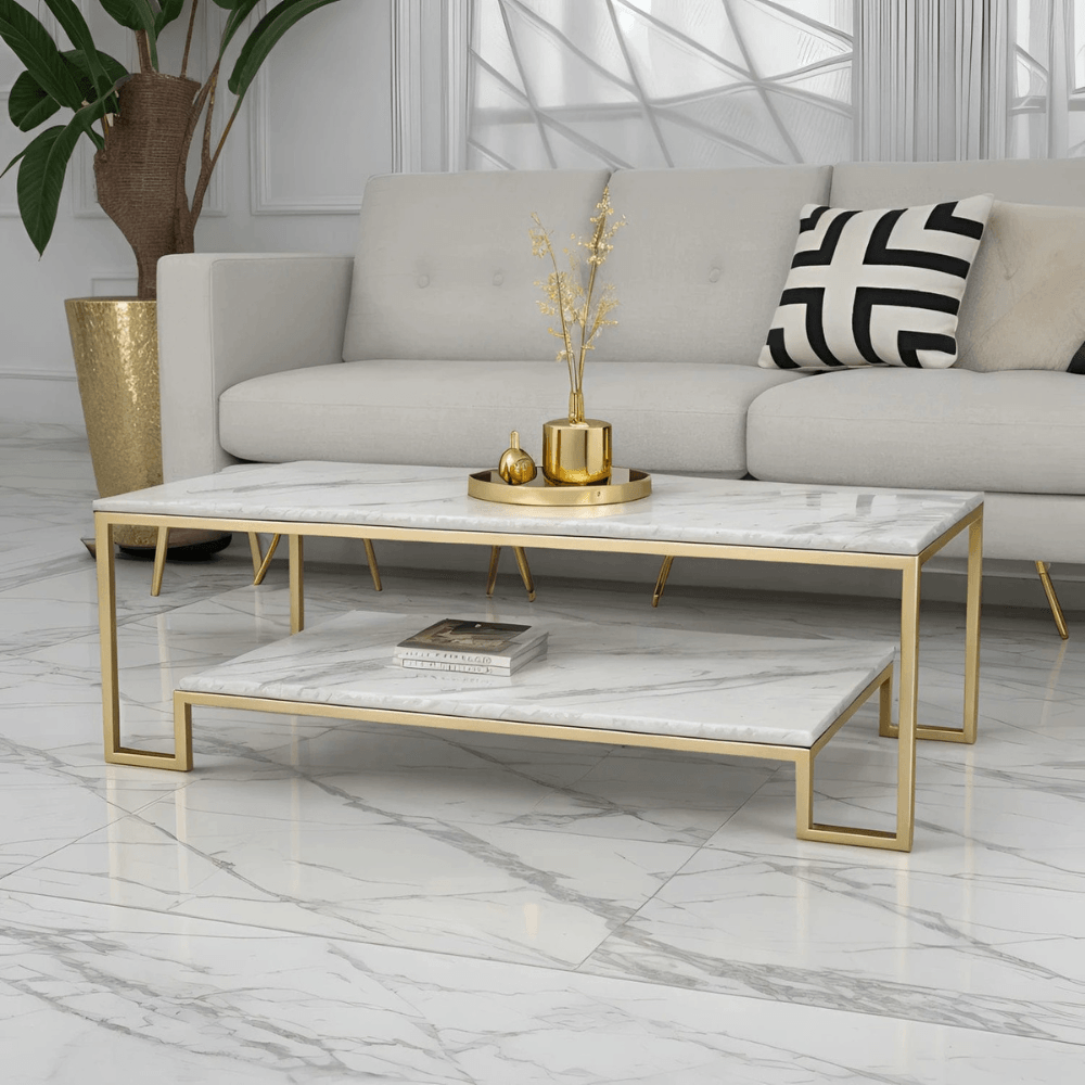 Marble-like top on a golden base