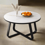 Wooden Twist Robust Stylish Metal Base Marble Finish Laminated Top Coffee Table (Black & White) - WoodenTwist