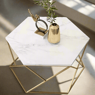 Wooden Twist Vortexa Hexagon Design Coffee Table with Marble-Like Finish Top Modern & Elegant Nesting Table (Set of 2) - Wood