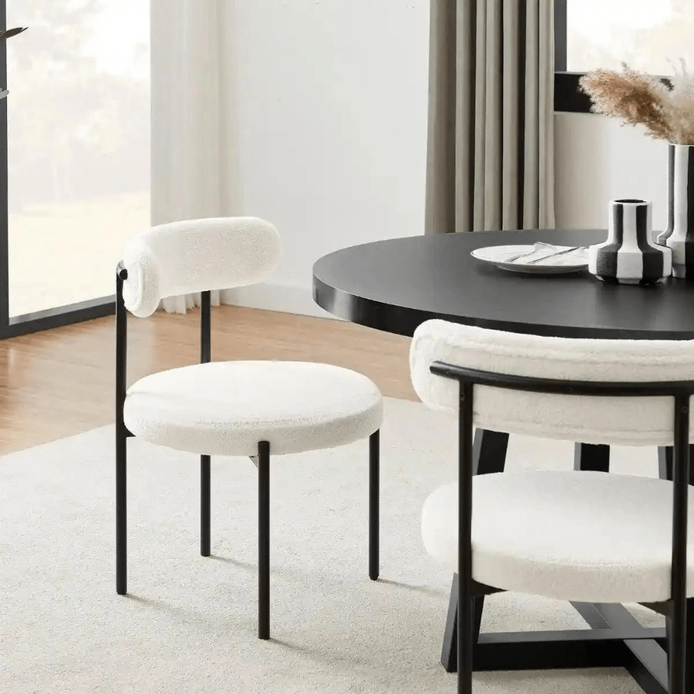 Round Boucle Dining Chair