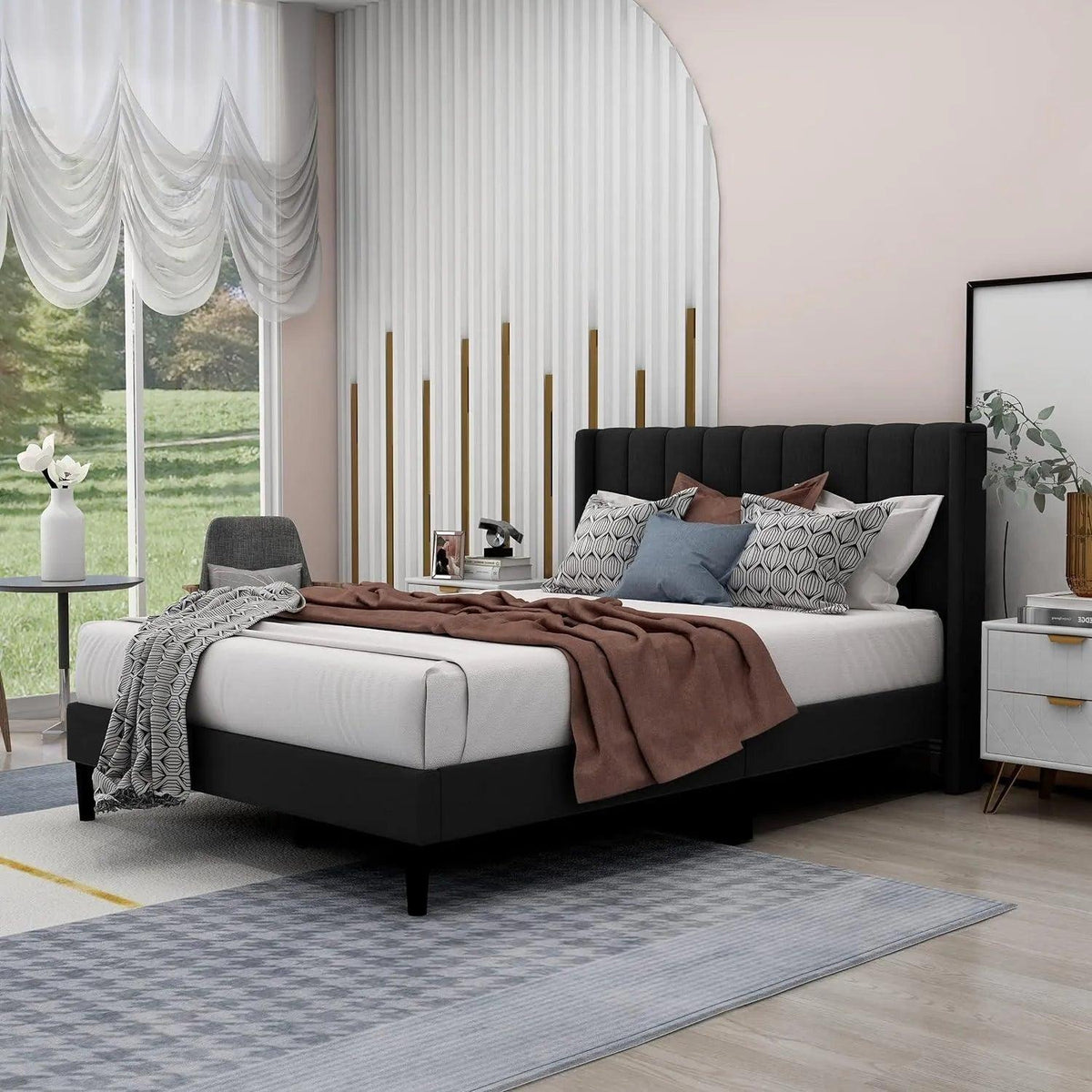 Black Velvet Wingback Bed