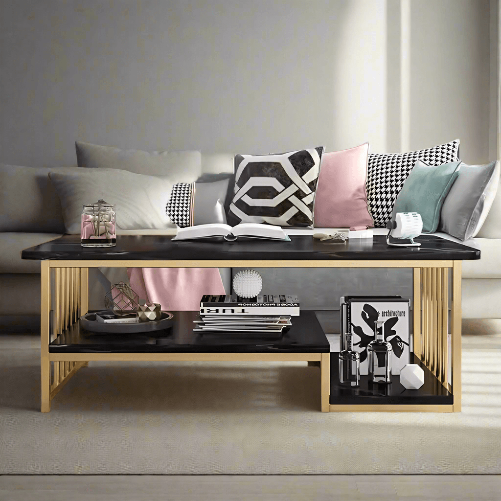Wooden Twist Eclavon Stylish Zigzag Design Rectangular Coffee Table with Marble-Like Finish Modern & Elegant for Living Room 