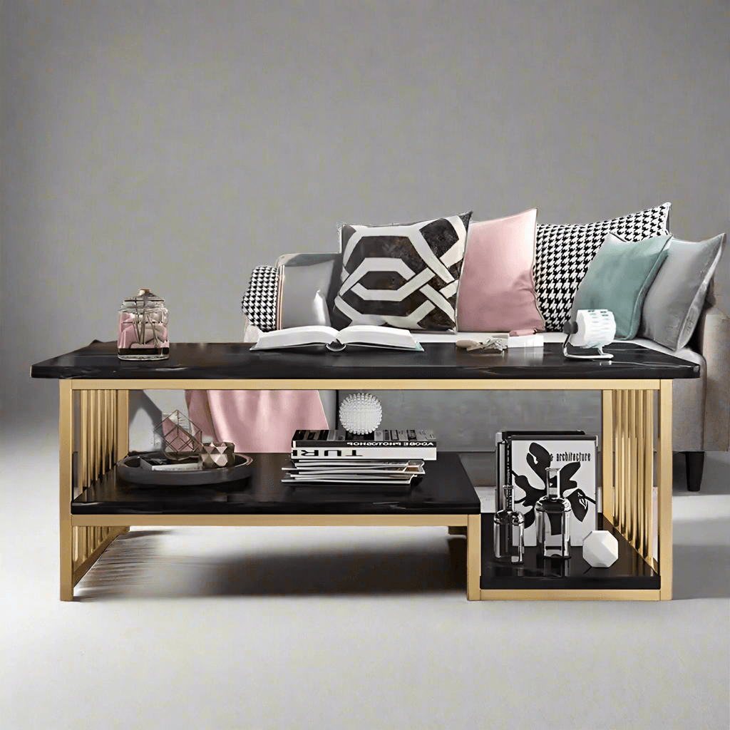 Wooden Twist Eclavon Stylish Zigzag Design Rectangular Coffee Table with Marble-Like Finish Modern & Elegant for Living Room 