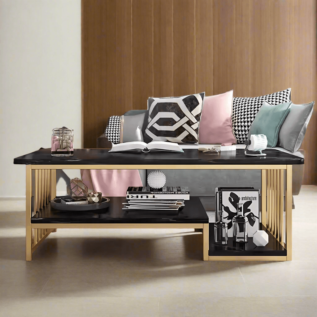 Wooden Twist Eclavon Stylish Zigzag Design Rectangular Coffee Table with Marble-Like Finish Modern & Elegant for Living Room 