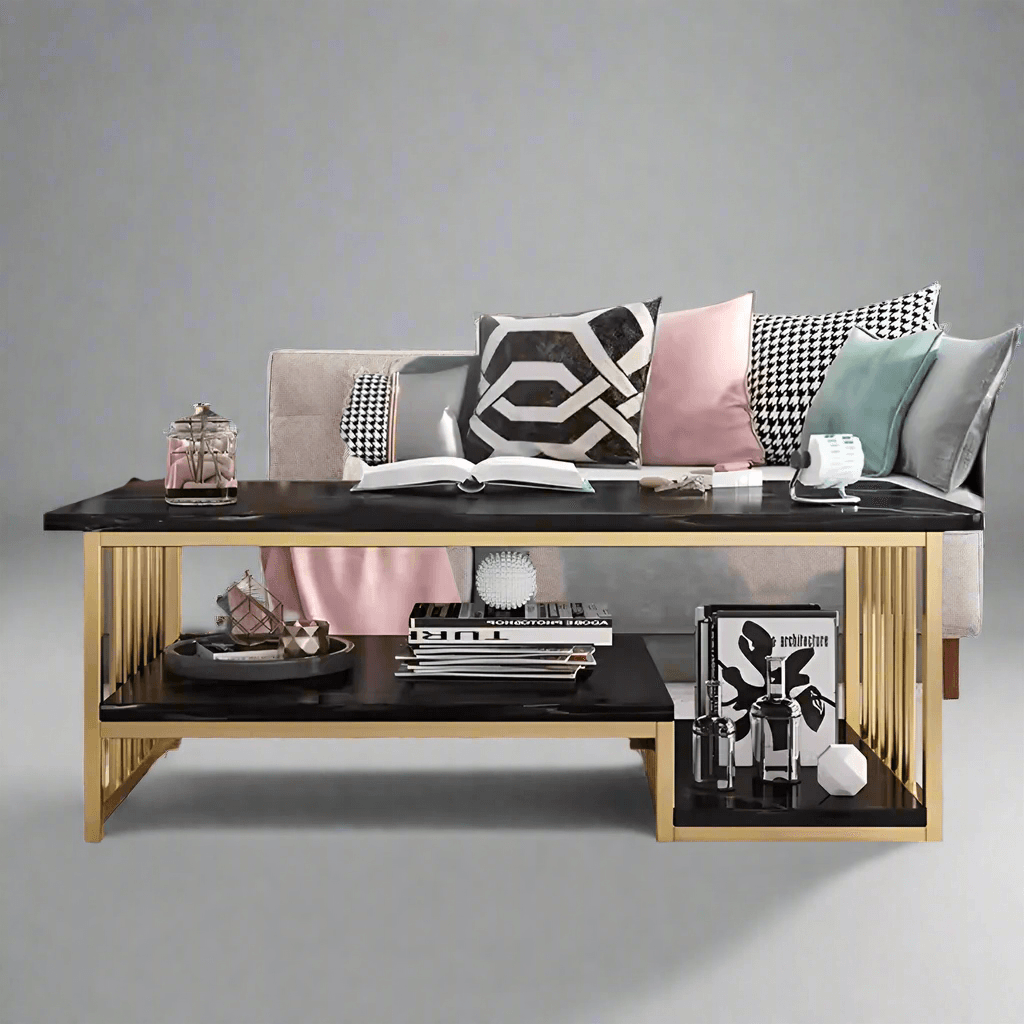Wooden Twist Eclavon Stylish Zigzag Design Rectangular Coffee Table with Marble-Like Finish Modern & Elegant for Living Room 