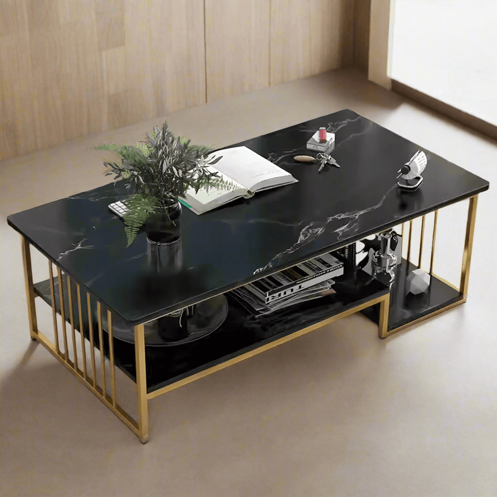 Wooden Twist Eclavon Stylish Zigzag Design Rectangular Coffee Table with Marble-Like Finish Modern & Elegant for Living Room 