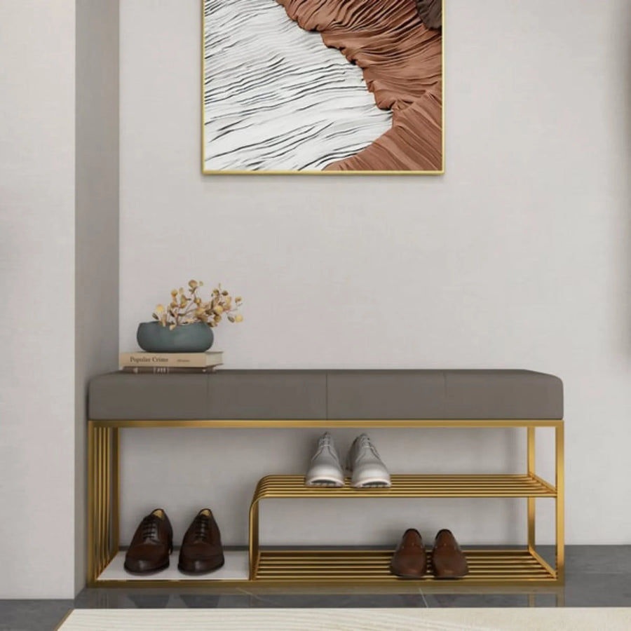 Gold frame, grey cushion