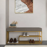 Modern grey cushioned shoe bench