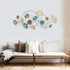 Modern teal and gold floral metal wall art