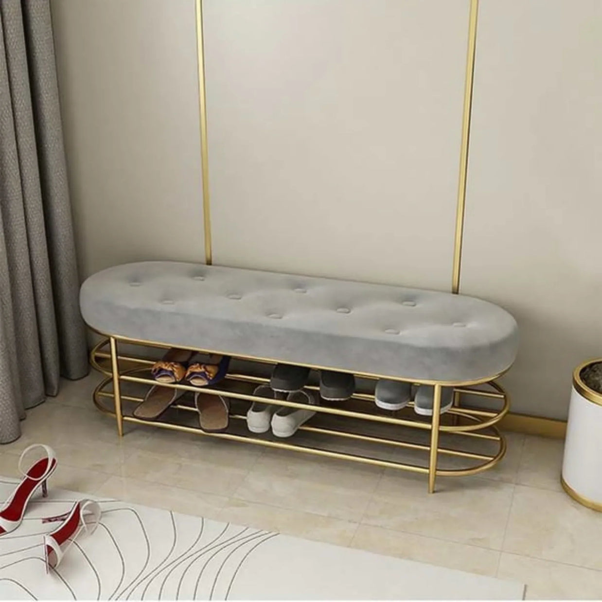 Modern upholstered shoe bench