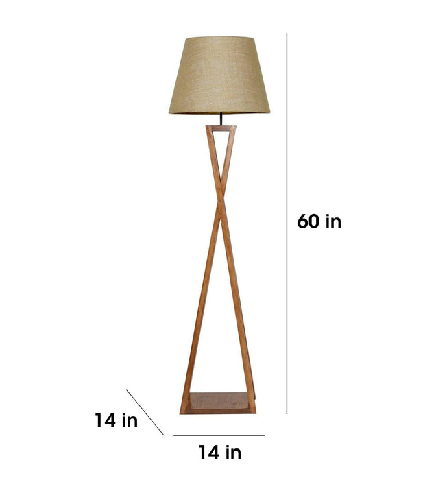 Monica Wooden Floor Lamp with Premium Beige Fabric Lampshade - WoodenTwist