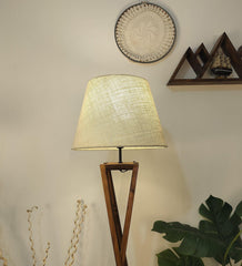 Monica Wooden Floor Lamp with Premium Beige Fabric Lampshade - WoodenTwist