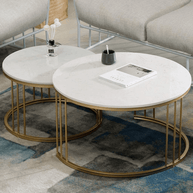Wooden Twist Stylish Look Center Nesting Wrought Iron Round Coffee Table White Marble Finish Laminated Top (Set of 2) - WoodenTwist