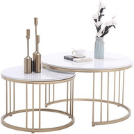 Wooden Twist Stylish Look Center Nesting Wrought Iron Round Coffee Table White Marble Finish Laminated Top (Set of 2) - WoodenTwist