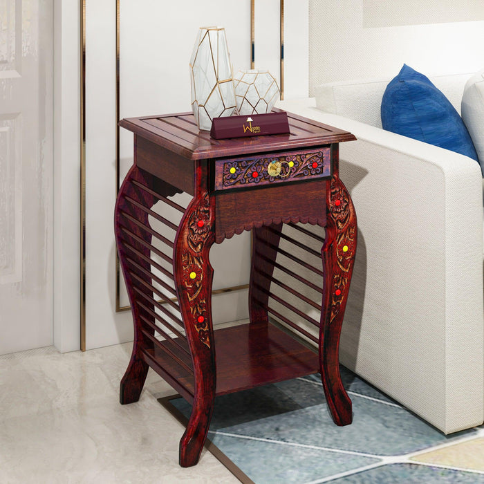 Wooden Hand Carved Side Table - WoodenTwist