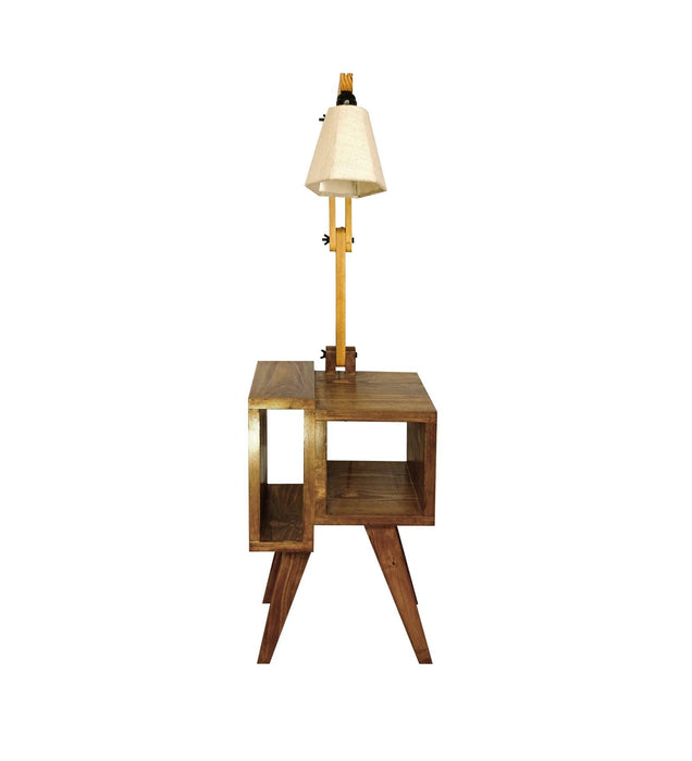 Noel Wooden Floor Lamp with Brown Base and Jute Fabric Lampshade - WoodenTwist