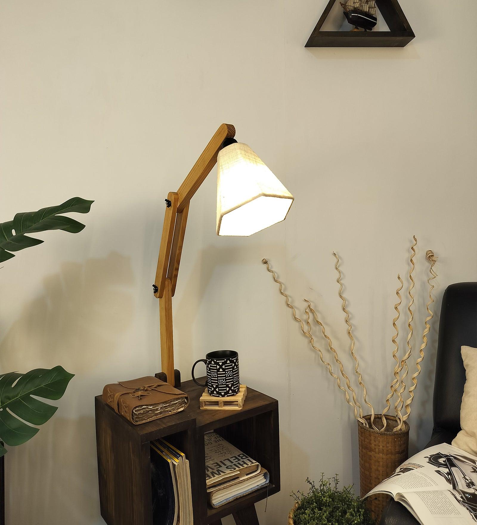 Noel Wooden Floor Lamp with Brown Base and Jute Fabric Lampshade - WoodenTwist