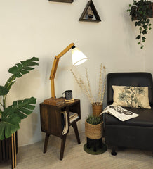 Noel Wooden Floor Lamp with Brown Base and Jute Fabric Lampshade - WoodenTwist