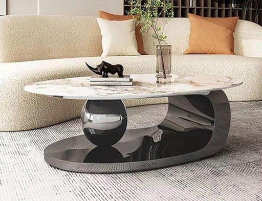 Black Nickel Oval Centre Table with Marble Top