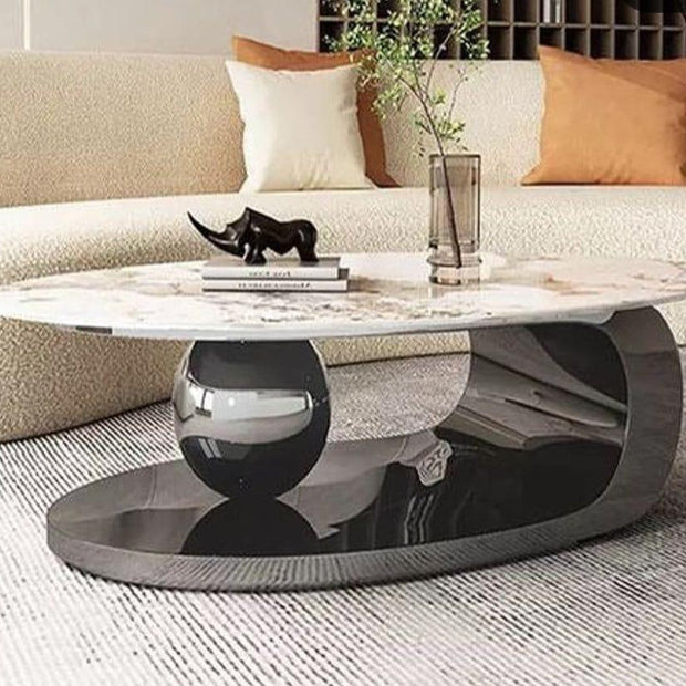 Black Nickel Oval Centre Table with Marble Top