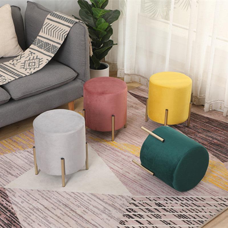 Velvet round foot stool ottoman pouf