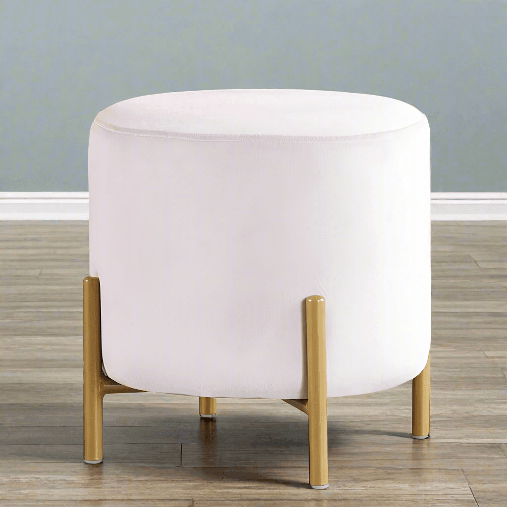Wooden Twist Luxury Velvet Round Foot Stool Ottoman Pouf - Plush and Stylish Home Decor Accent