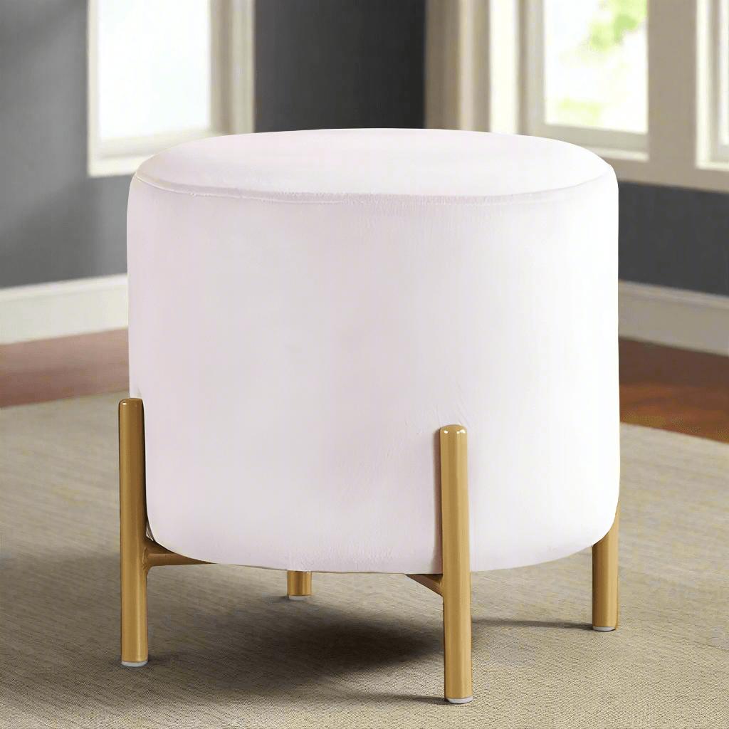 Wooden Twist Luxury Velvet Round Foot Stool Ottoman Pouf - Plush and Stylish Home Decor Accent