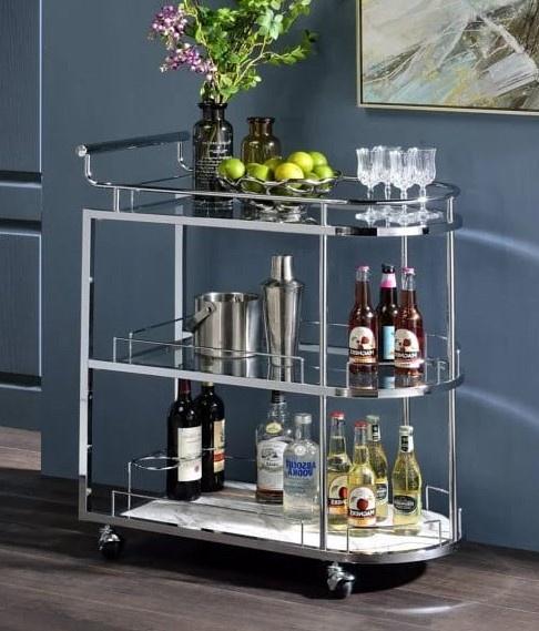 Luxurious Glass and Marble Shelves Trolley