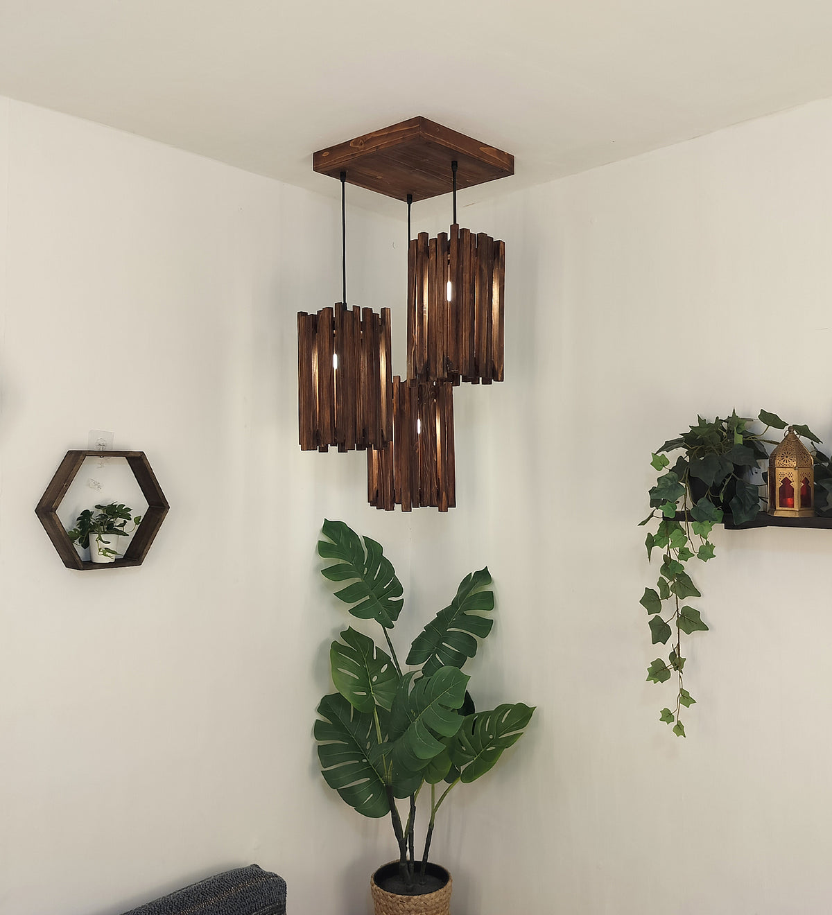 Palisade Brown Wooden Cluster Hanging Lamp