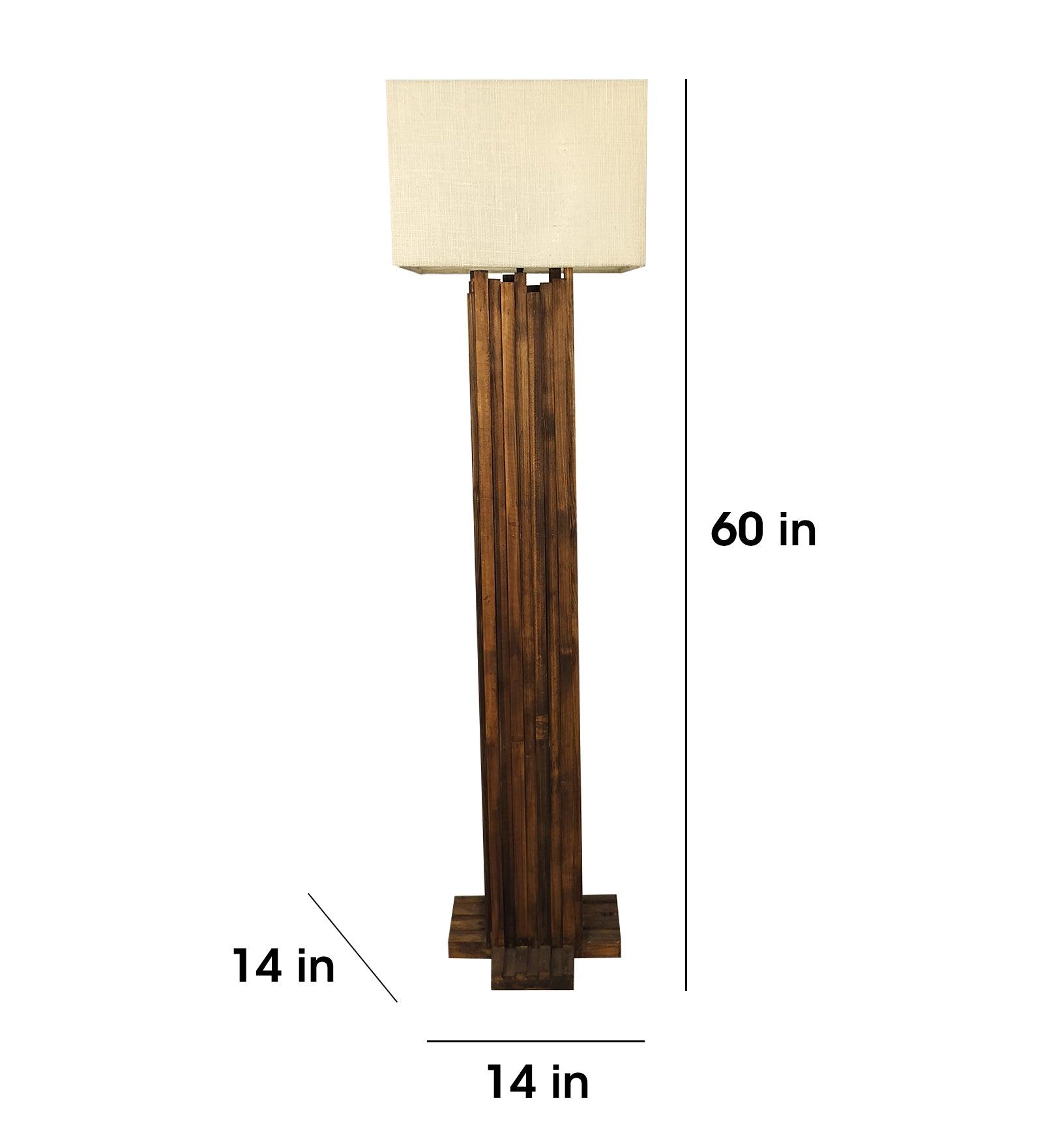 Palisade Wooden Floor Lamp with Premium Beige Fabric Lampshade - WoodenTwist