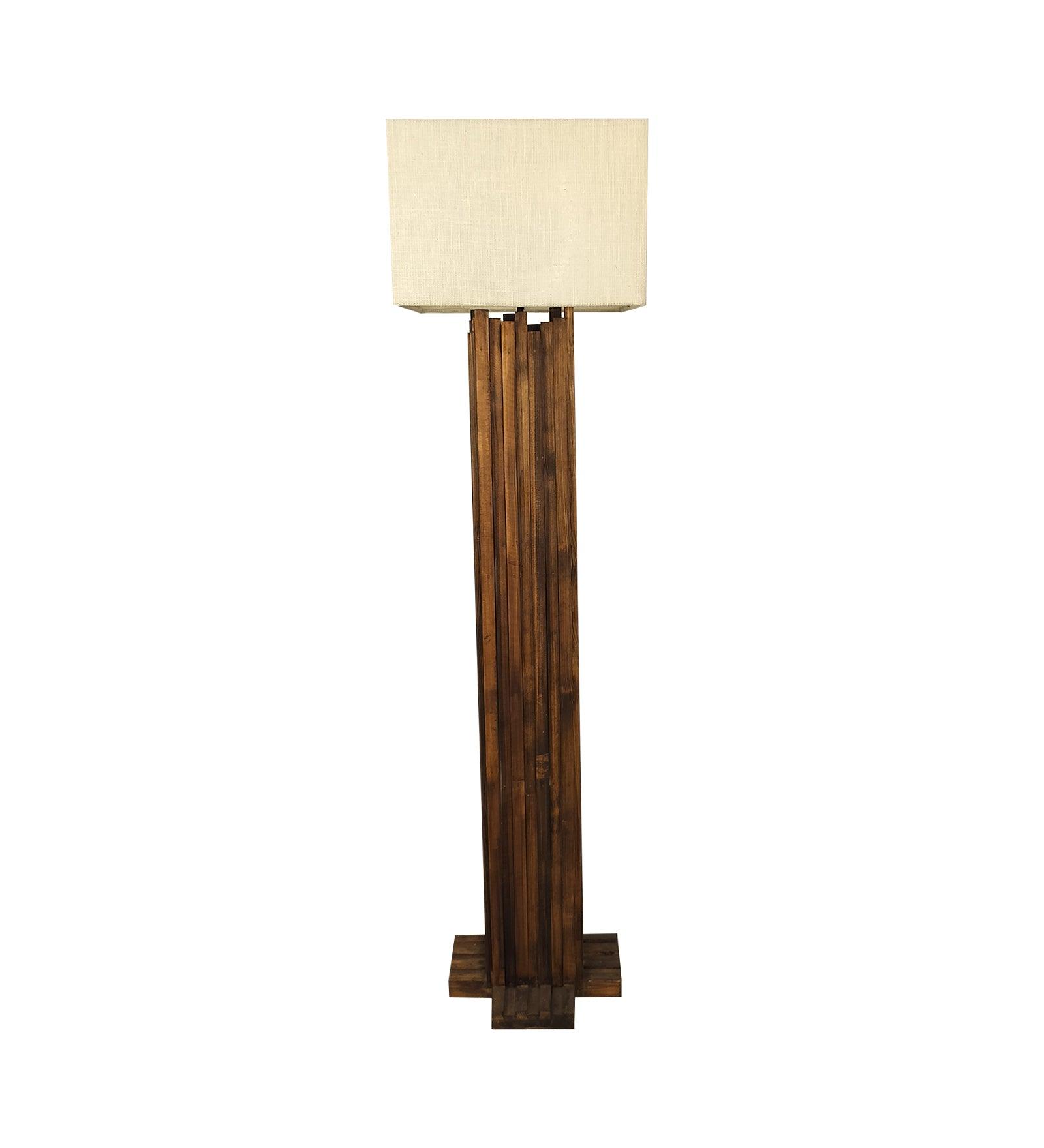 Palisade Wooden Floor Lamp with Premium Beige Fabric Lampshade - WoodenTwist