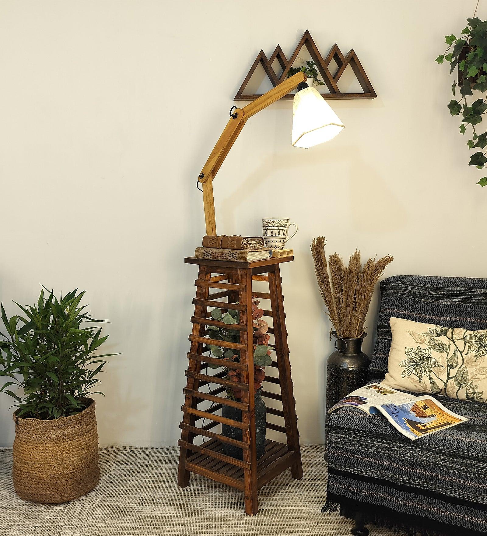 Pascal Wooden Floor Lamp with Brown Base and Jute Fabric Lampshade - WoodenTwist